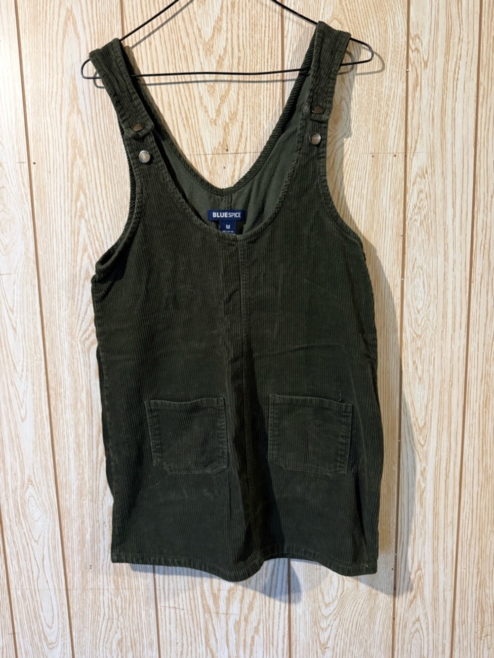 Blue Spice Women's Olive Green Corduroy Pinafore Mini Dress